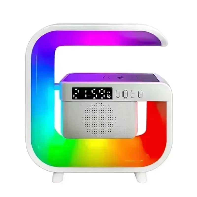 Multifunctional Atmosphere RGB Desk Clock Nightlight Wireless Charger Bluetooth Speakers for Iphone Samung Xiaomi Fast Charging