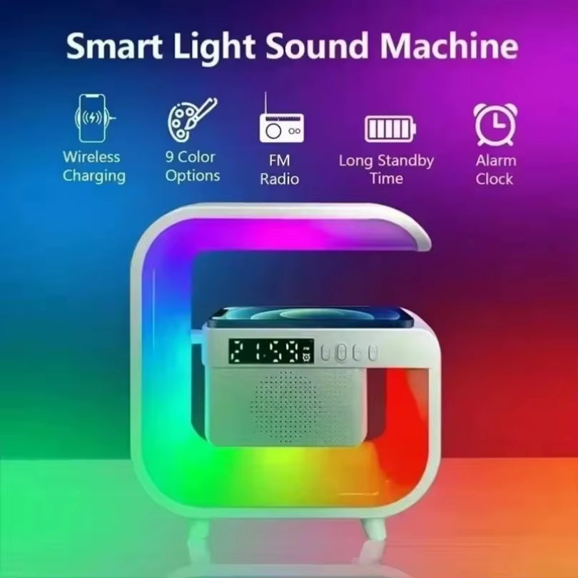 Multifunctional Atmosphere RGB Desk Clock Nightlight Wireless Charger Bluetooth Speakers for Iphone Samung Xiaomi Fast Charging