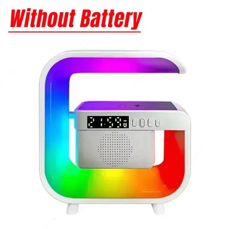Multifunctional Atmosphere RGB Desk Clock Nightlight Wireless Charger Bluetooth Speakers for Iphone Samung Xiaomi Fast Charging