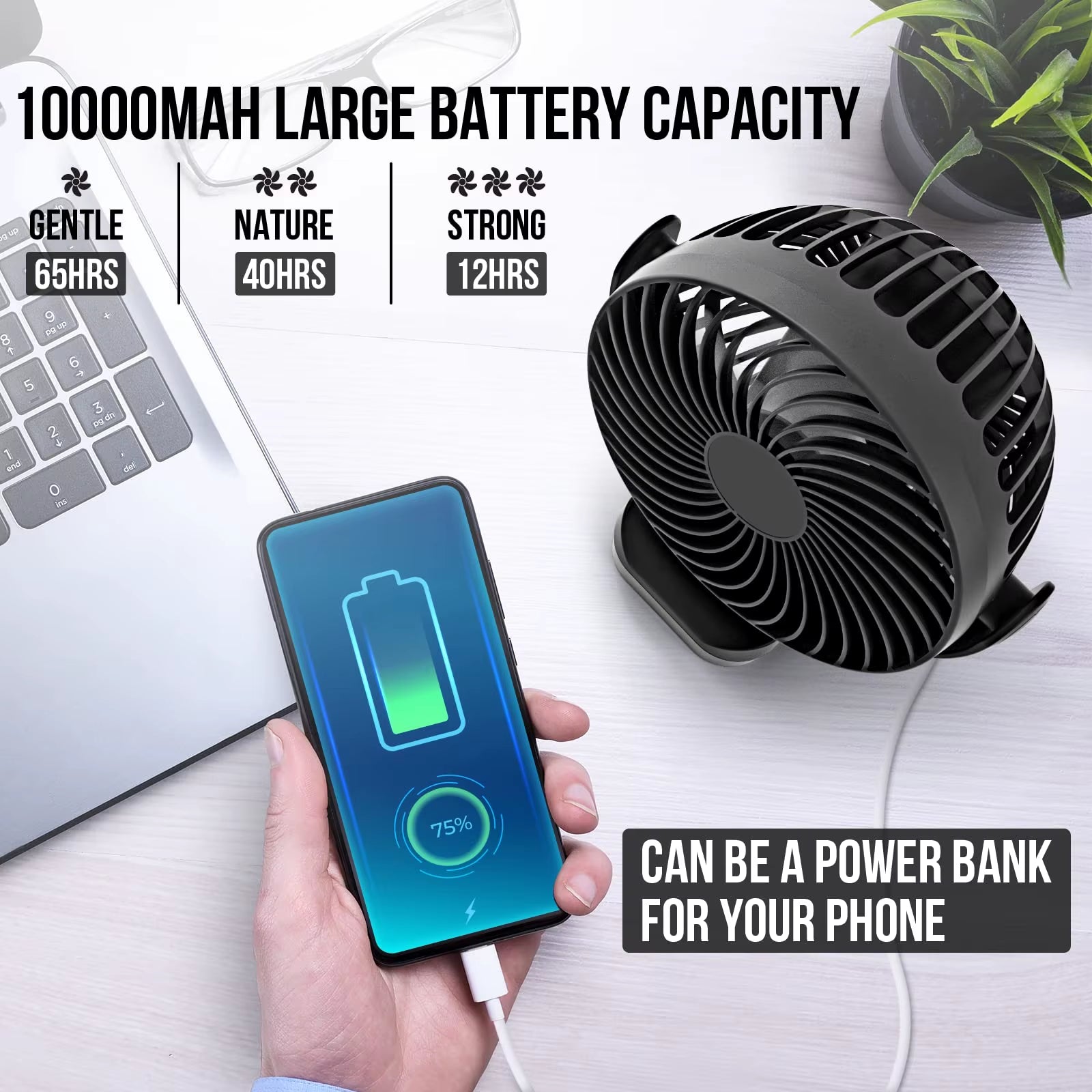 Mini Portable Fan USB Desktop Fan Portable Fan Desktop Office Quiet Cooling Fans 3 Speed Suitable for Tent Home Outdoor Fan