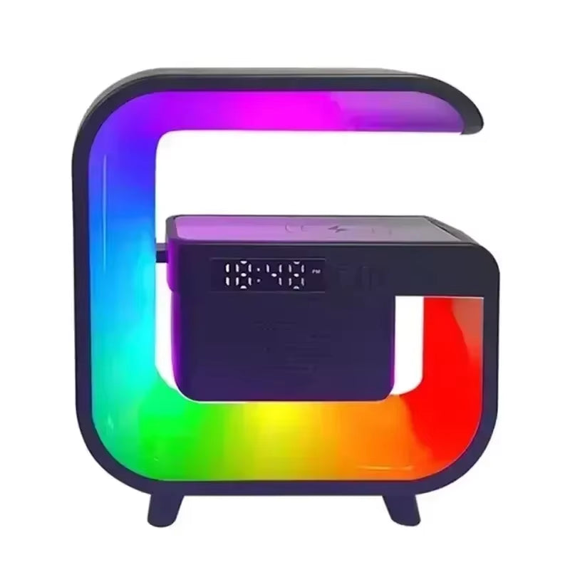 Multifunctional Atmosphere RGB Desk Clock Nightlight Wireless Charger Bluetooth Speakers for Iphone Samung Xiaomi Fast Charging