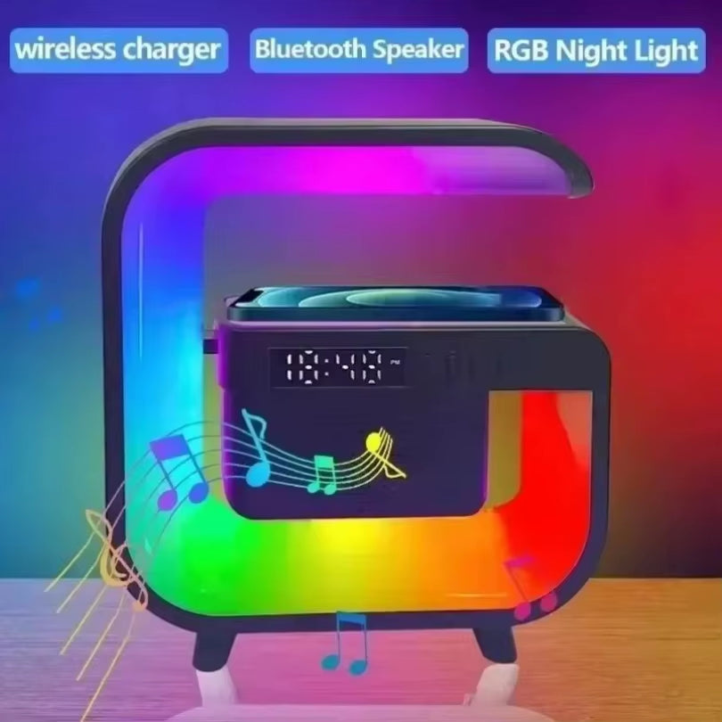Multifunctional Atmosphere RGB Desk Clock Nightlight Wireless Charger Bluetooth Speakers for Iphone Samung Xiaomi Fast Charging