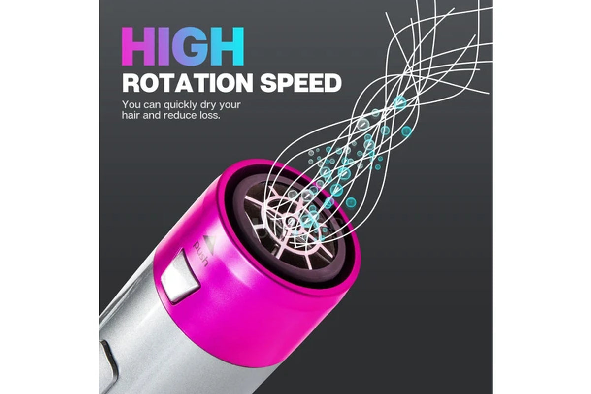 Electric Hair Straightener Hair Dryer 5 in 1 Curler Automatic Hair Straightener Hair Dryer Brush Dry and Wet Hair Curler Set - Pink